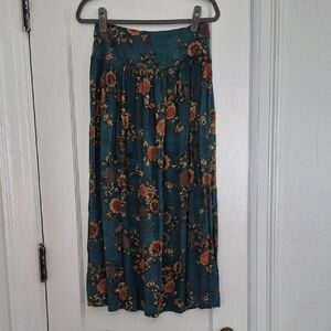 Natural Life Teal Floral Midi Skirt